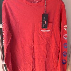 Vineyard Vines Men’s Long Sleeve Baseball Shirt. XS Coral Color